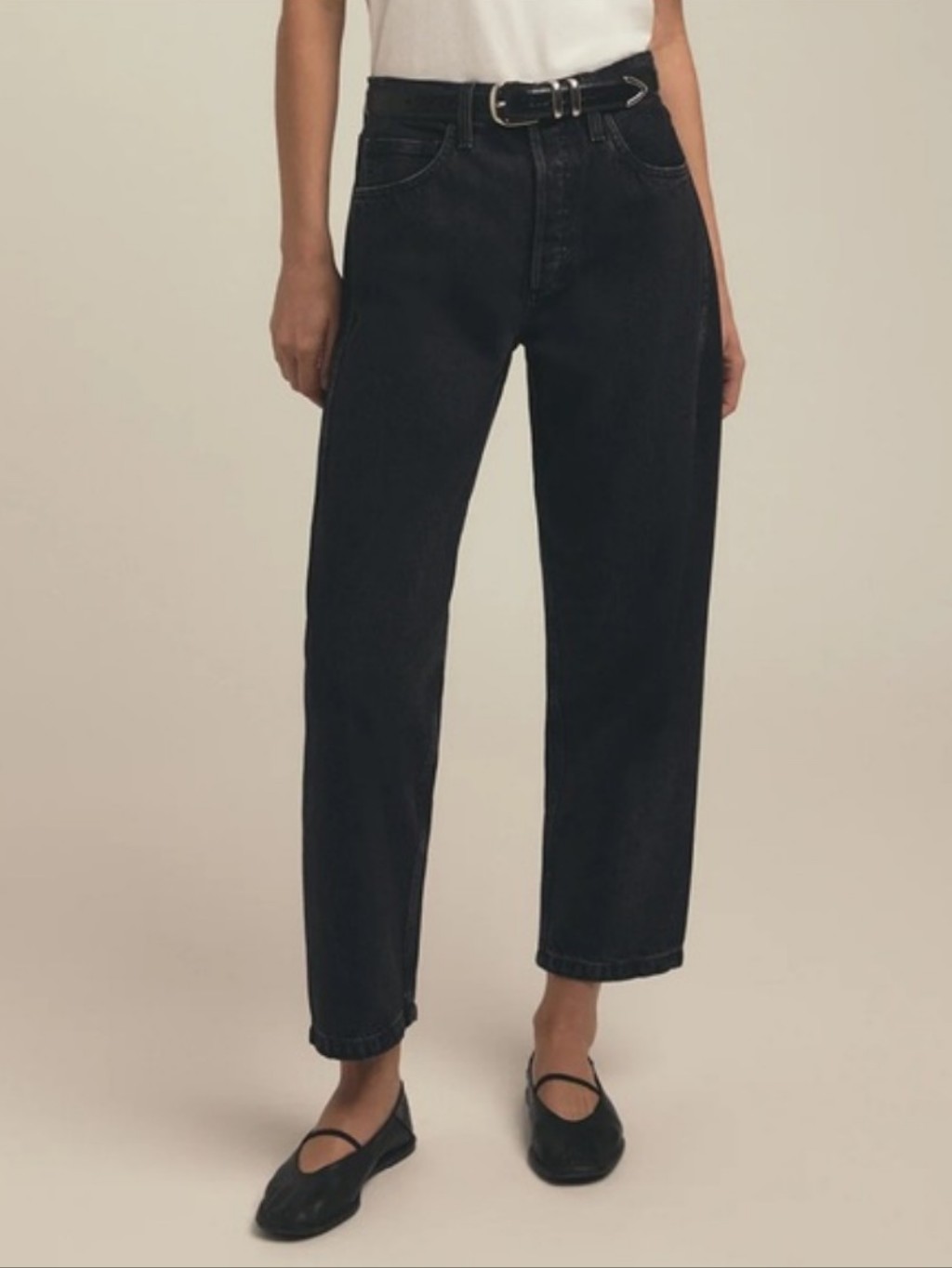 Favorite Daughter The Nikki Barrel Leg Mid Rise Ankle Jeans Black Denim Size 27